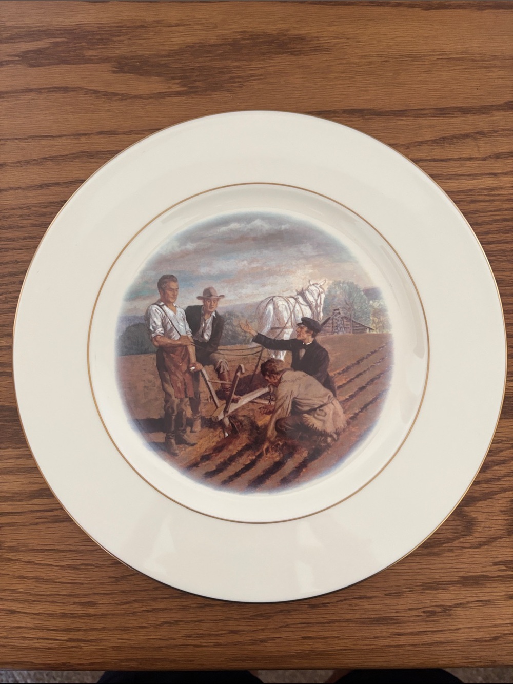 John Deere Cream and Gold Collector Plate with Farm Scene